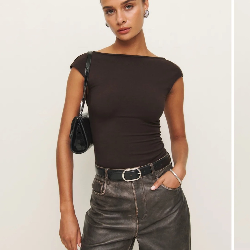 Reformation Gray Boatneck Short Sleeve Top